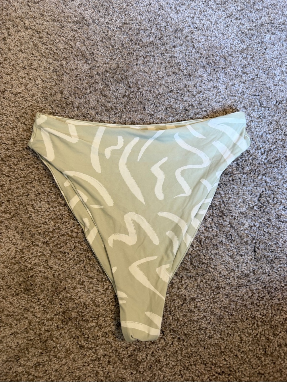 High-Cut Swim Bottoms in Sage with White Abstract Print